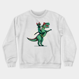 Funny Cat Riding Dinosaur T rex Crewneck Sweatshirt